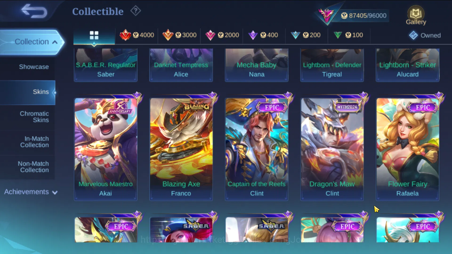 Mobile Legends: Bang Bang Accounts Others Hero 131, Skin 360, Immo | KOF Karina, TF Roger, LBox 9
