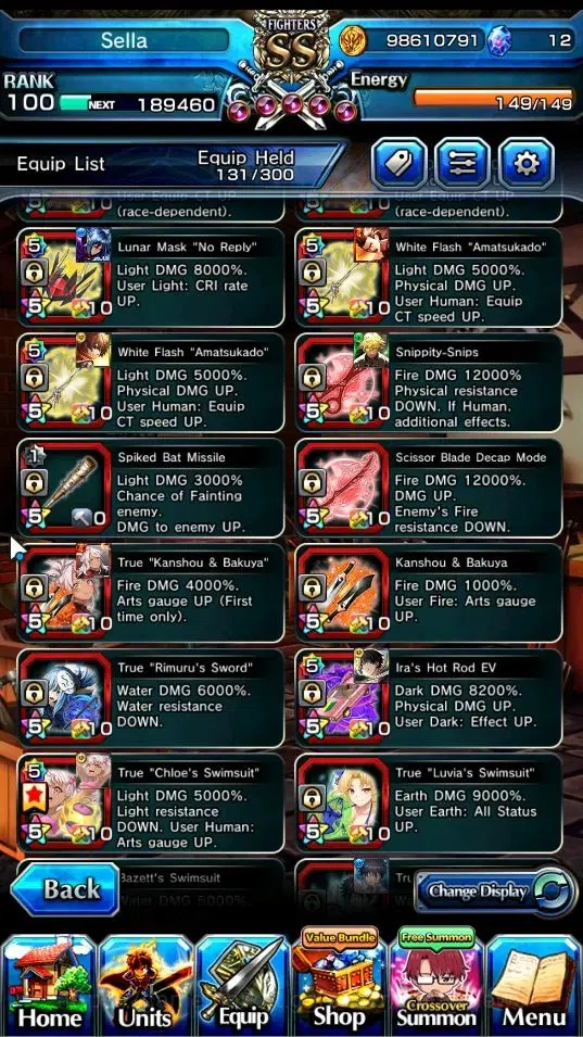 Grand Summoners Accounts End-Game Global|Rank 100|27 Ascend+7 TW|(Houka Inumata,Paladin Roy,Touma K,Chloe,Jay,Chloe S,Igris 11