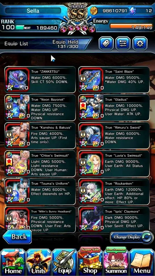 Grand Summoners Accounts End-Game Global|Rank 100|27 Ascend+7 TW|(Houka Inumata,Paladin Roy,Touma K,Chloe,Jay,Chloe S,Igris 5