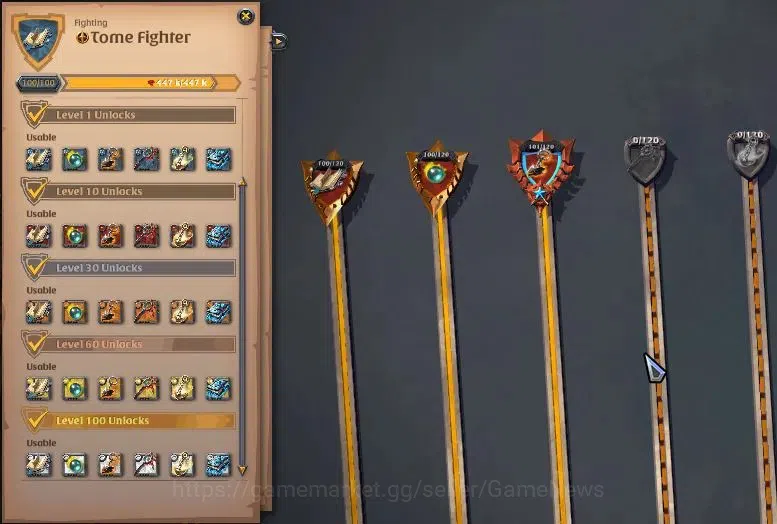 Albion Online Accounts High-End ASIA|290M Total Fame|4 WP Lv 100+ PVP & PVE|4 Off Hand Lv100+|T7 Animal Skinner|12M Fame 12