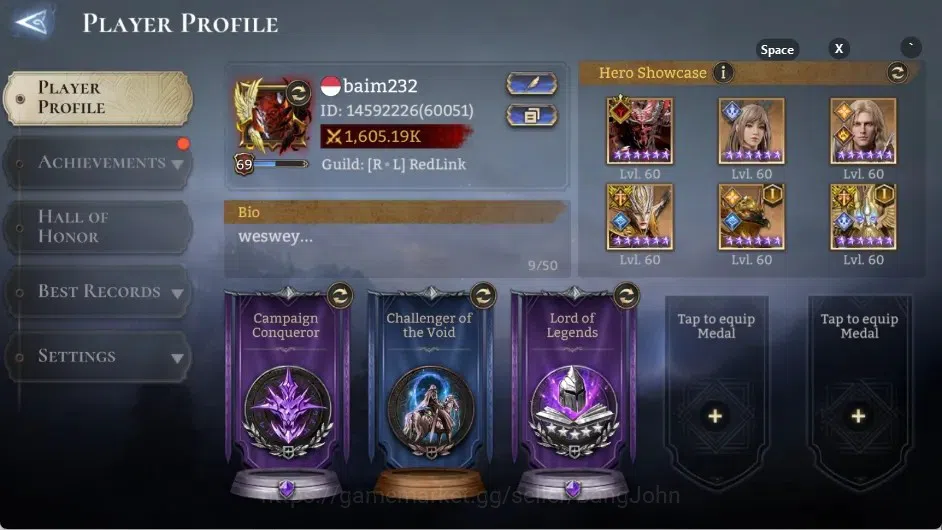 Watcher of Realms Accounts End-Game Global 60xx|Power 1.6M|5 Lord:Morrigan,King Harz,Valderon,Cyrus,Twinfiend|26 1