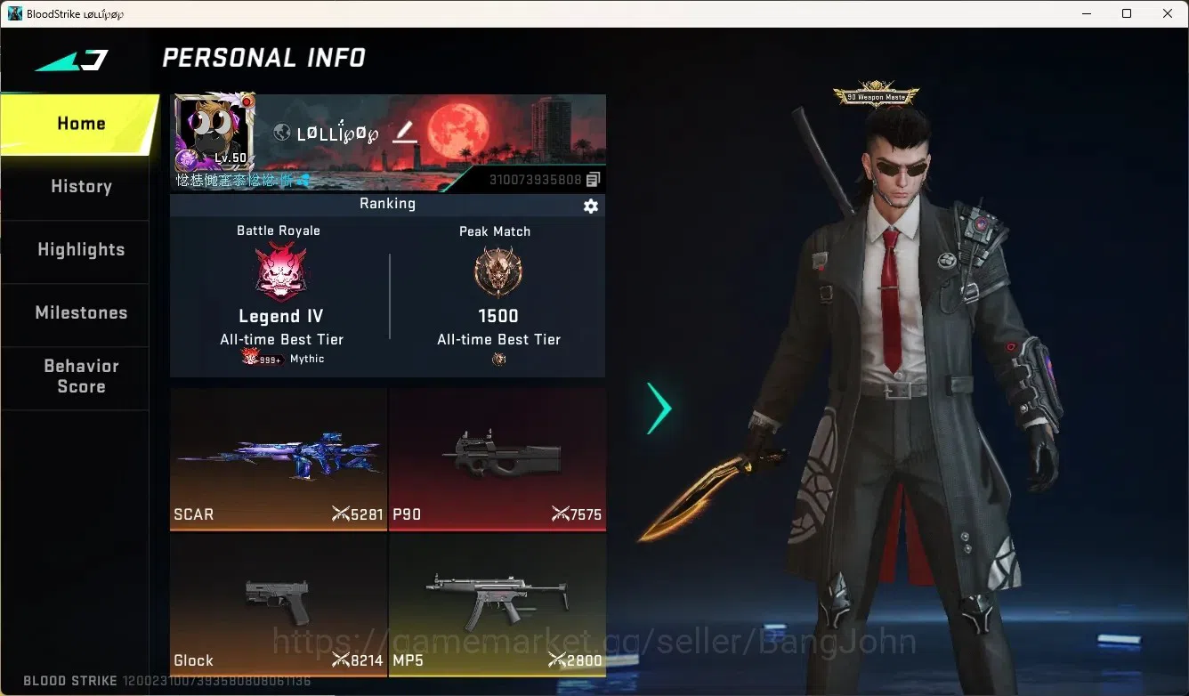 Blood Strike Accounts Others ASIA |2 Eternal Gun:P90-Empyrean&D.Eagle|3 Ultra Melee|8 Collab Gun|5 Limited Gun|7 Ultra 1