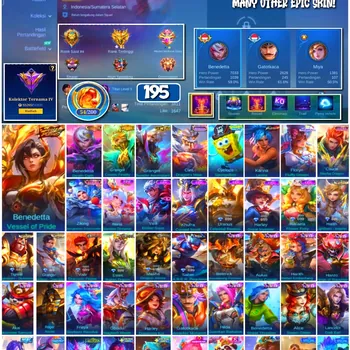 Mobile Legends: Bang Bang Accounts #4368 195 Skins | Cyclops SpongeBob (SPONGEBOB) | Karina Leona (KOF) | Benedetta Death