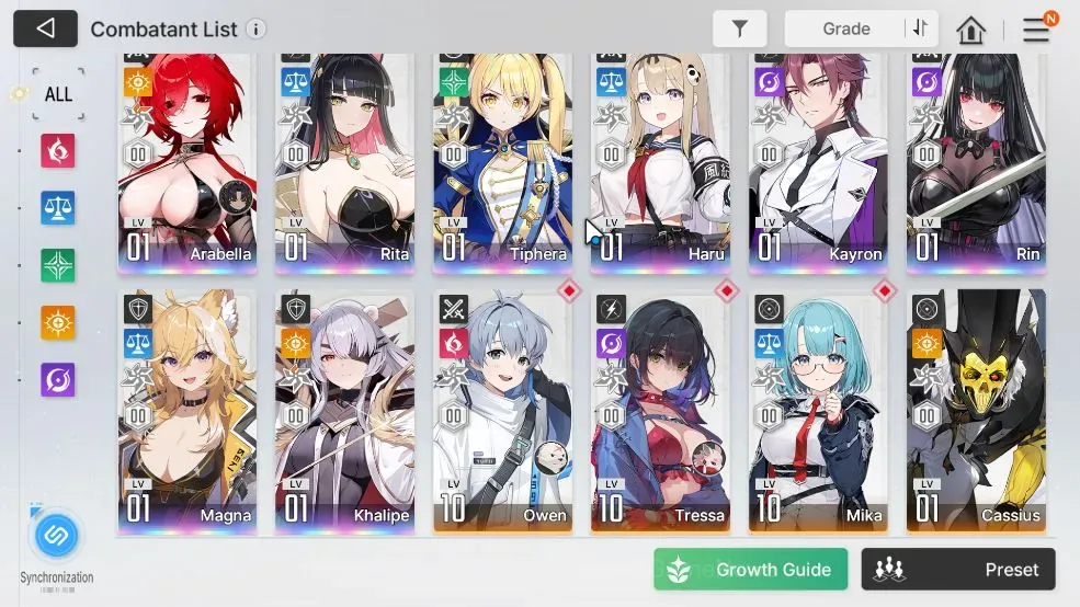Chaos Zero Nightmare Accounts ASIA|Lv55|8 SSR(ArabellaM2+Sign,Rita,Tiphera,Haru,Kayron,Rin,Magna,Khalipe) 1 Combatant +1 1