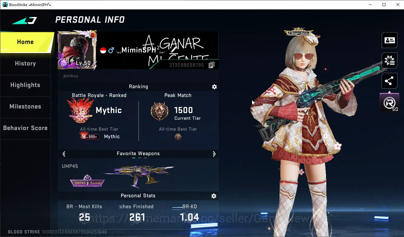 Blood Strike Accounts ASIA|ETERNAL Lv4 M1887-Nothe+MELE DualBlades+Colab image 2