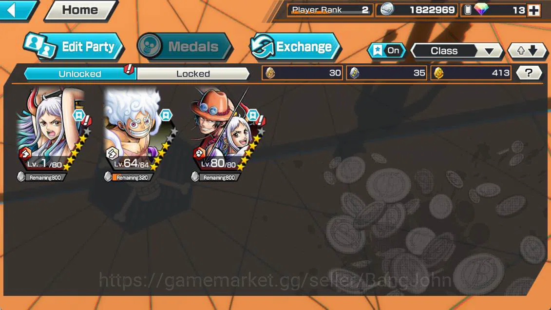 One Piece Bounty Rush Accounts Others GLOBAL | EX 3| kaido son Yamato, Four emperor monkey D luffy, Fire fist Ace n Yamato 3