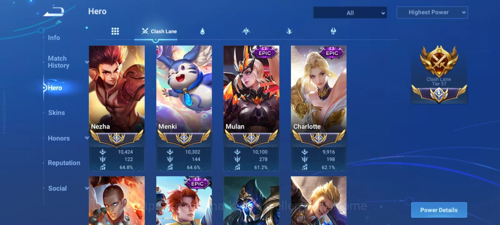 Honor of Kings Accounts JUNGLING TIER 50 + CLASH LANE TIER 57 ➤ RANK: LEGE image 10