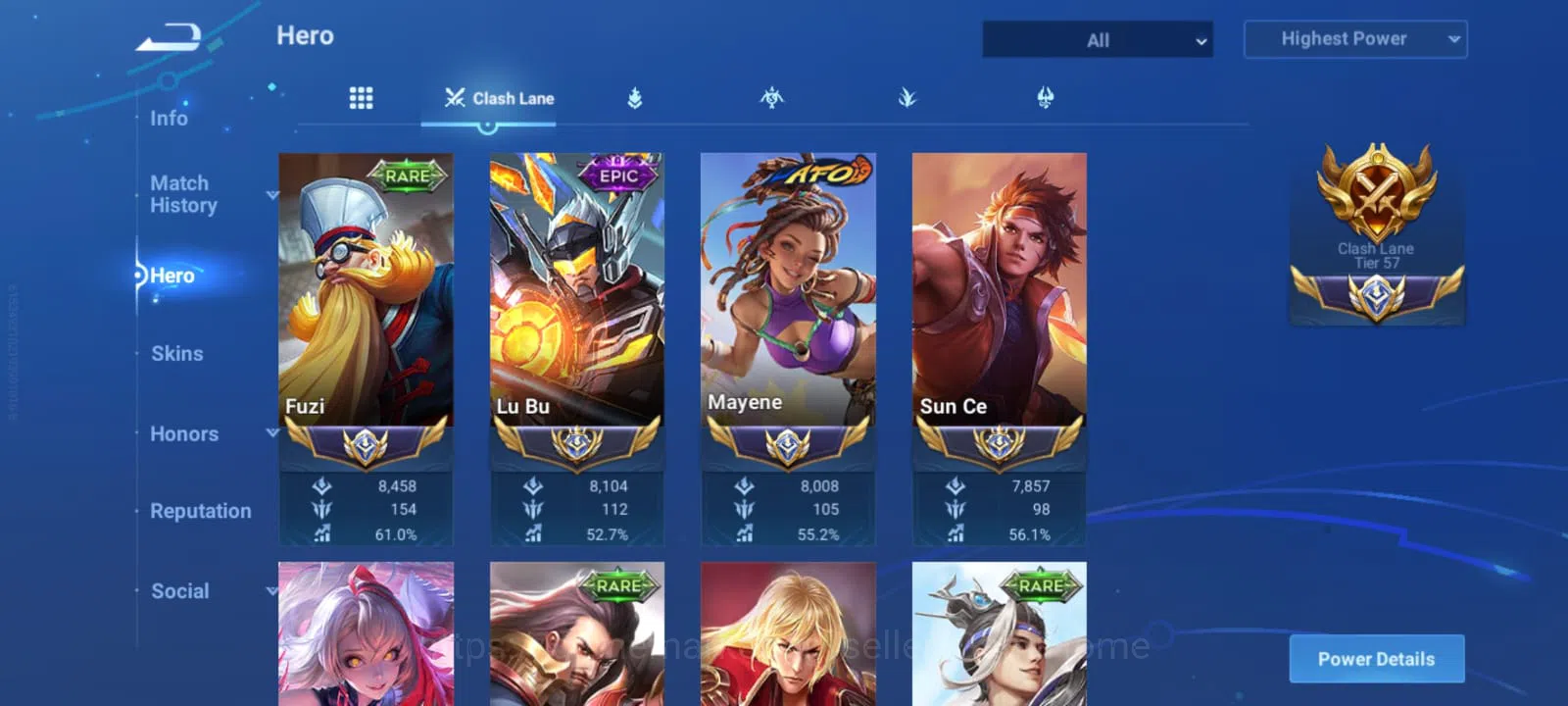 Honor of Kings Accounts JUNGLING TIER 50 + CLASH LANE TIER 57 ➤ RANK: LEGE image 19