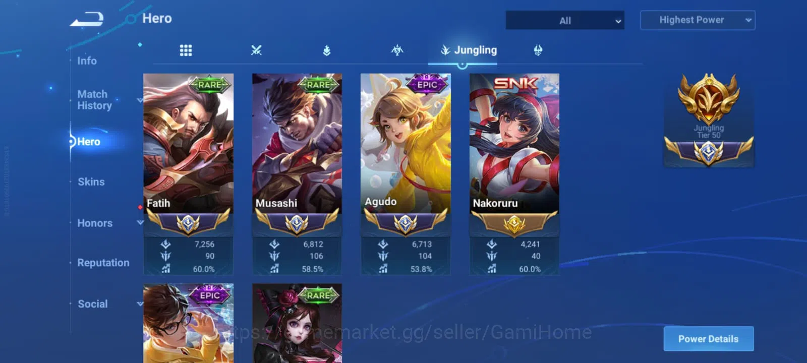 Honor of Kings Accounts JUNGLING TIER 50 + CLASH LANE TIER 57 ➤ RANK: LEGE image 20