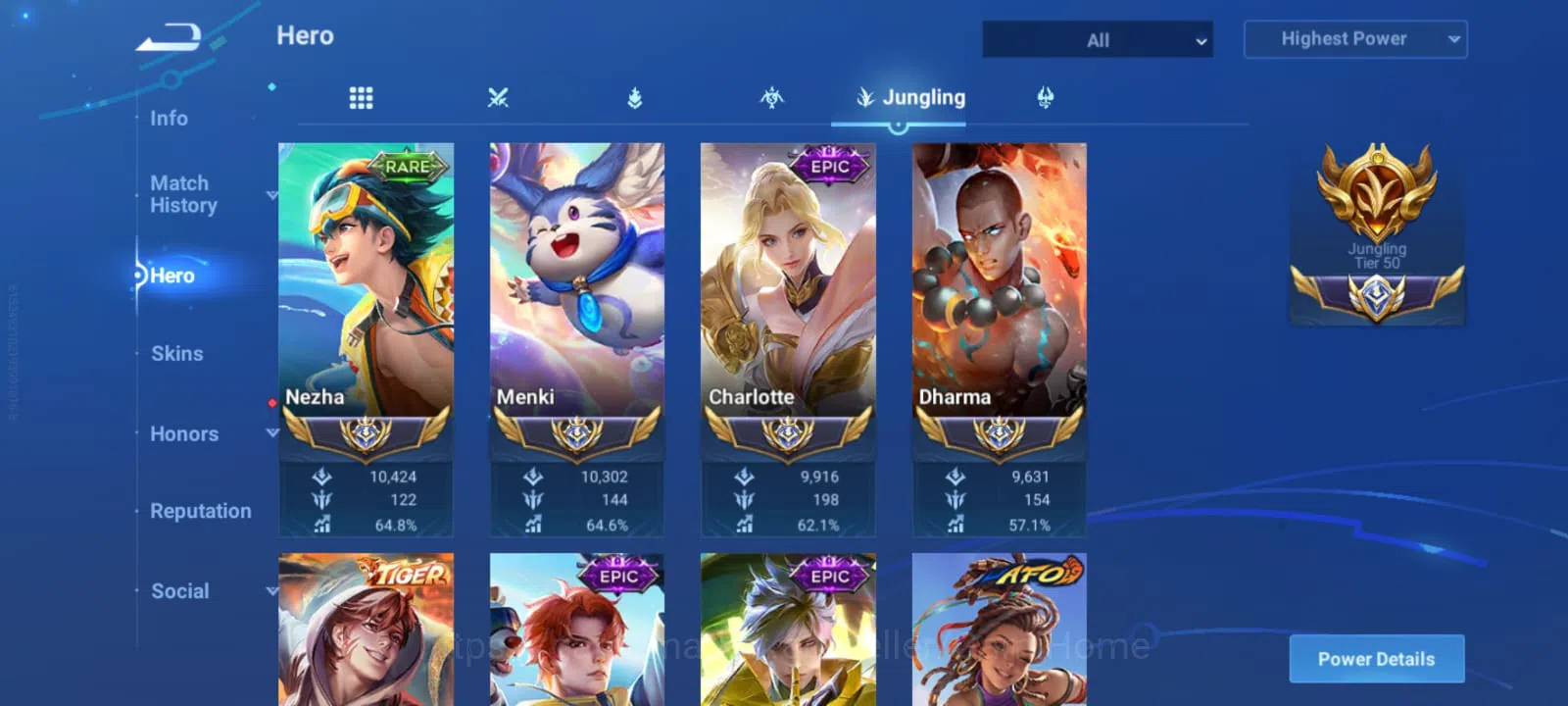Honor of Kings Accounts JUNGLING TIER 50 + CLASH LANE TIER 57 ➤ RANK: LEGE image 5