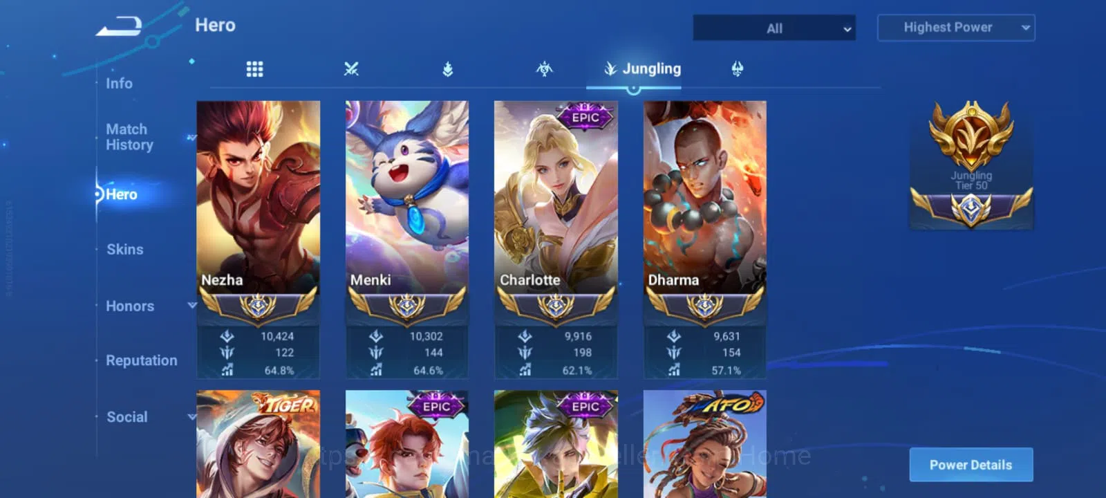 Honor of Kings Accounts JUNGLING TIER 50 + CLASH LANE TIER 57 ➤ RANK: LEGE image 7