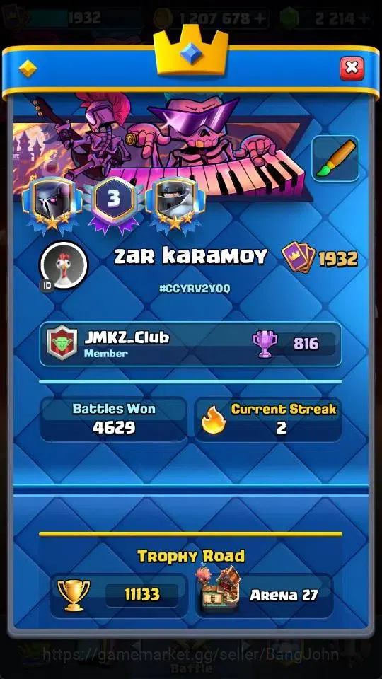 Clash Royale Accounts High-End Global |KTL 16 | Trophy 11133 | 20 Max Card | 3 Hero | 28 Evo |8 Champ Card |Arena 26 | 2214 2