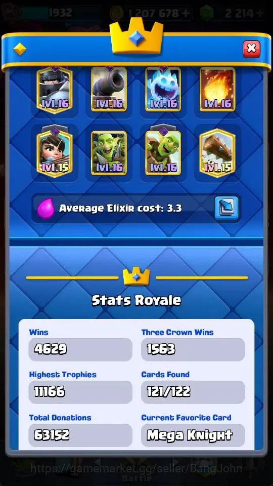 Clash Royale Accounts High-End Global |KTL 16 | Trophy 11133 | 20 Max Card | 3 Hero | 28 Evo |8 Champ Card |Arena 26 | 2214 3