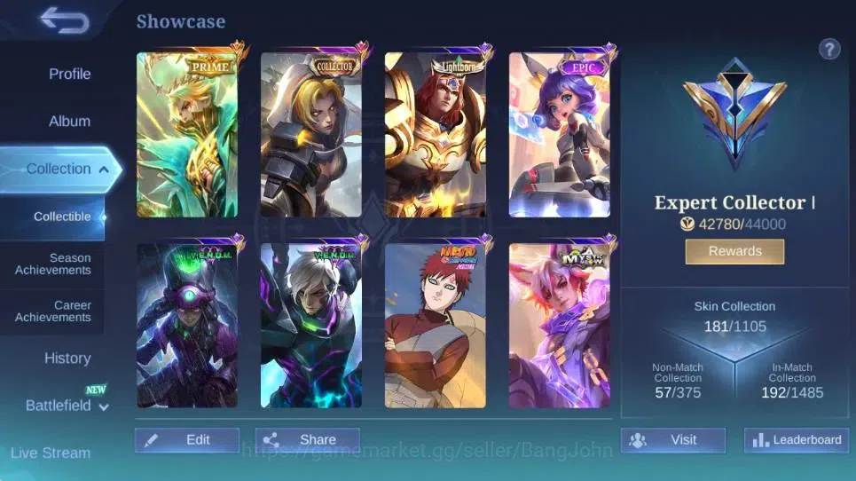 Mobile Legends: Bang Bang Accounts Global | Hero 115 | Skin 181 |Expert|Collector Nat image 13