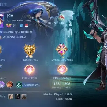 Mobile Legends: Bang Bang Accounts Collector Global|Skin 208|Renowned|KOF Karina,Collector Natalia,Blazing