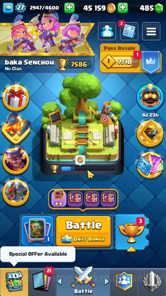 Lvl 27|Trophy 7586|KTL 10|Limited Skin|Card 98| 5 EVO 4 Champ 11 Legendary 25 Epic,29 Rare,29 Common|Take Email(CR1200) Clash Royale Midgame Lvl 27|Trophy 7586|KTL 10|Limited Skin|Card 98| 5 image 1