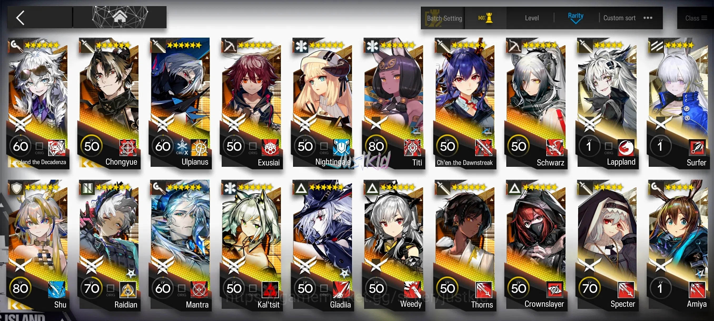 Arknights Accounts Mid-Tier ARKNIGHTS GLOBAL EARLYMID 16*6 , 3 LIMITED LAPPLAND DECADENZA,SHU,CHONGYUE , ULPIANUS,CHEN 1