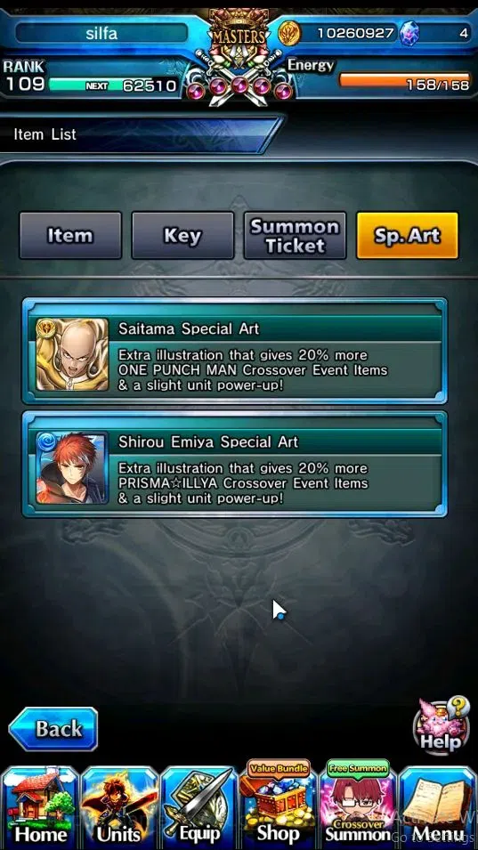 Grand Summoners Accounts End-Game Global|Rank 109|2 ART|29 Ascend 11 TW(Houka Inumuta,Shirou Emiya,LM Islid,Kenshin,Reimu,Su 4