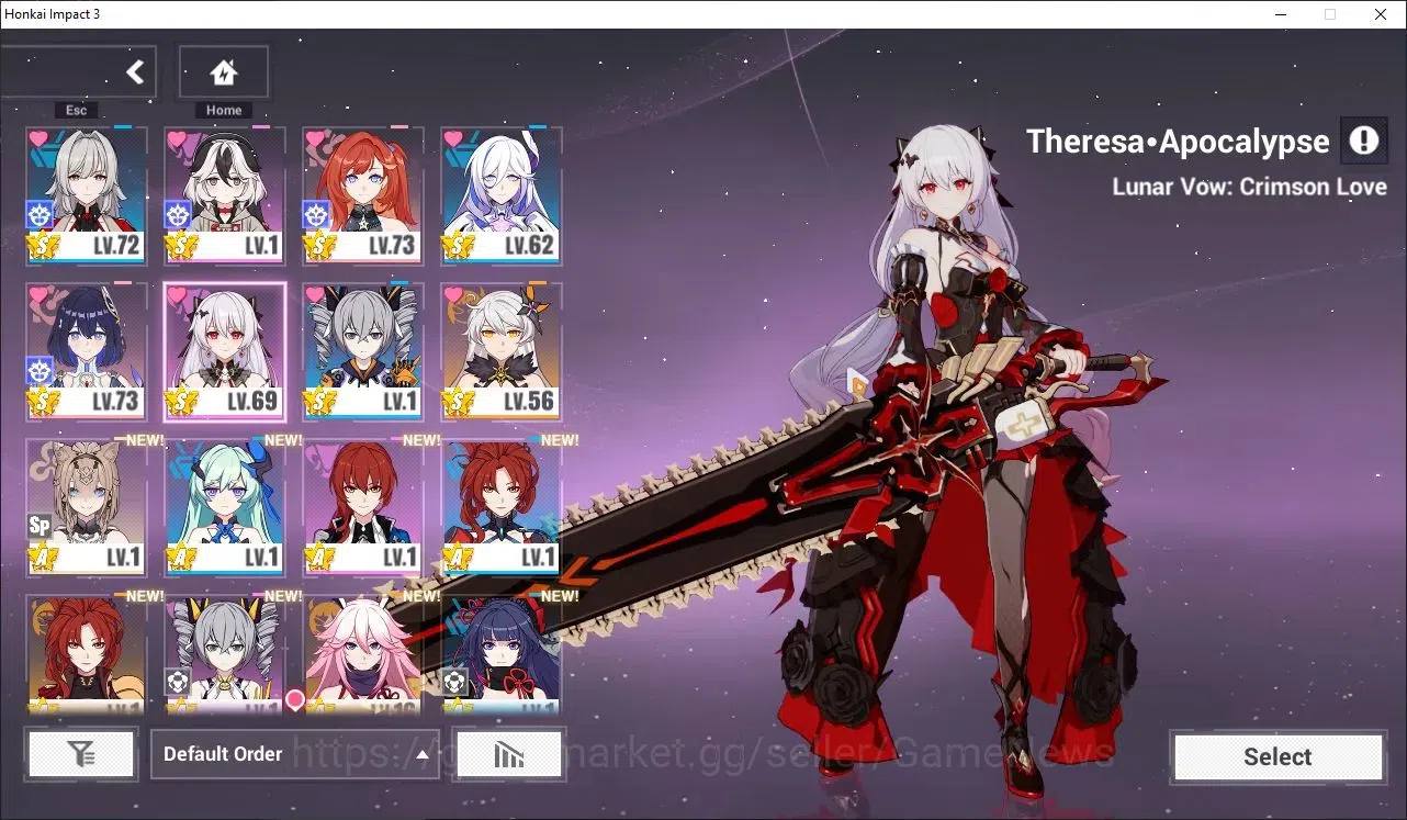Honkai Impact 3rd Accounts Mid-Game SEA|Lvl 76|5K DM|3 Fullset|Seele Wings of Panacea4/4,Coralie VB4/4,Lunar 1