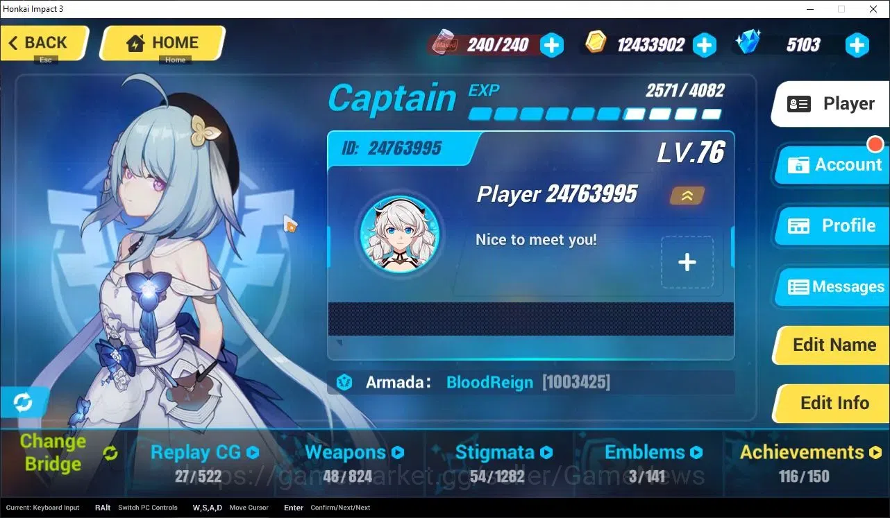 Honkai Impact 3rd Accounts Mid-Game SEA|Lvl 76|5K DM|3 Fullset|Seele Wings of Panacea4/4,Coralie VB4/4,Lunar 7