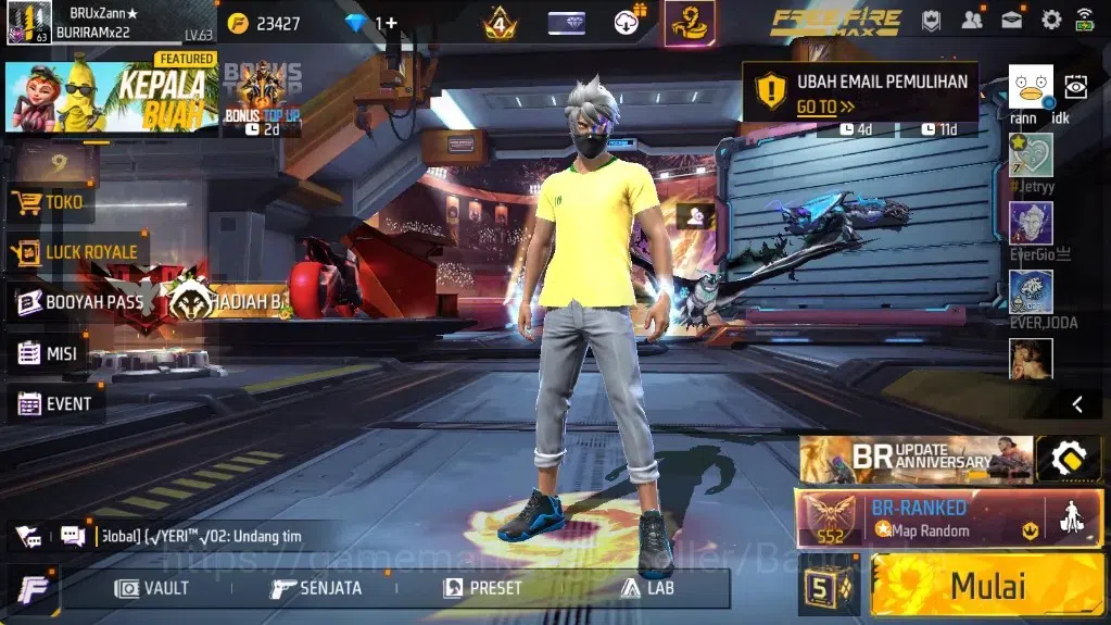 Free Fire Accounts Indonesia|Vault 320|Evo:AK47-BlueFlameDraco Lv.6|M1887-EmeraldPower|Cosmic Shock Bundel|BunnyBackpack 1