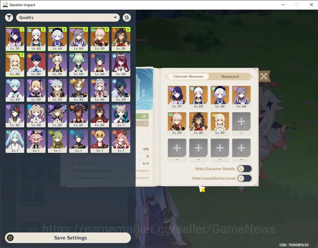 Genshin Impact Accounts Mid Game EU|AR 50|2 Limited + 1(*5 Weapon)|Raiden Shogun C1,Kamisato Ayaka|Rate On|Usn Unset|Female 1