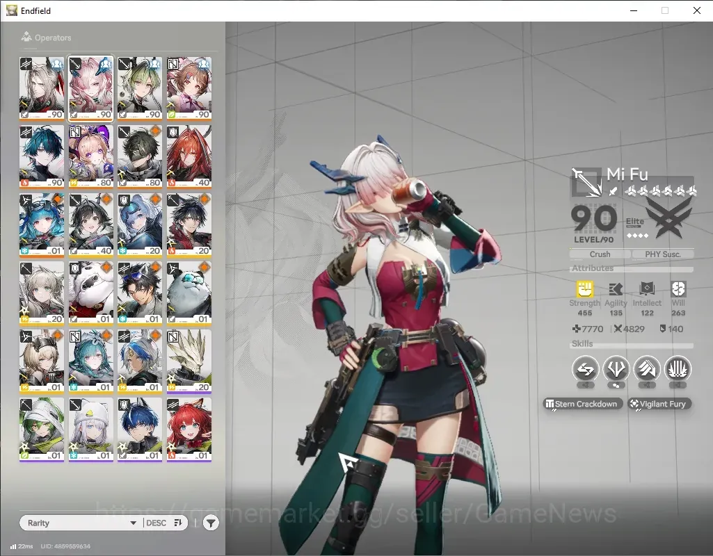Arknights: Endfield Accounts ASIA|Lv 56|8 SSR 3 Limited + 17 (*6 Weapon)| ( Mi Fu,Camille,Liino ) + Sign |5180 Ars|3 Wp 1