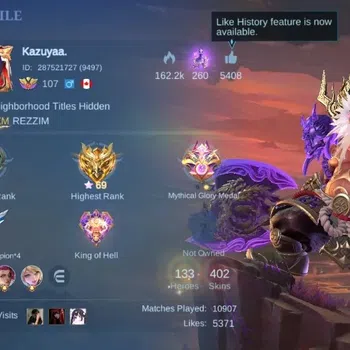 Mobile Legends: Bang Bang Accounts Collector Global |Hero 133|Skin 402|Exalted|Legend Franco|NEO Brody|KOF Masha|Prime