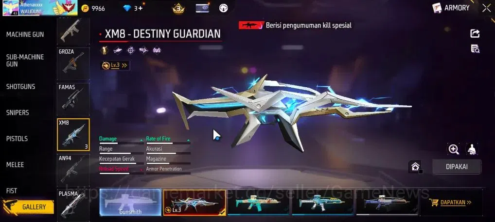 Free Fire Accounts Indonesia | M1887 Hand Of Hope | XM8 Destiny Guard image 4