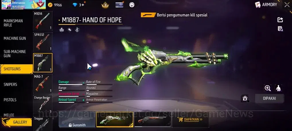 Free Fire Accounts Indonesia | M1887 Hand Of Hope | XM8 Destiny Guard image 5