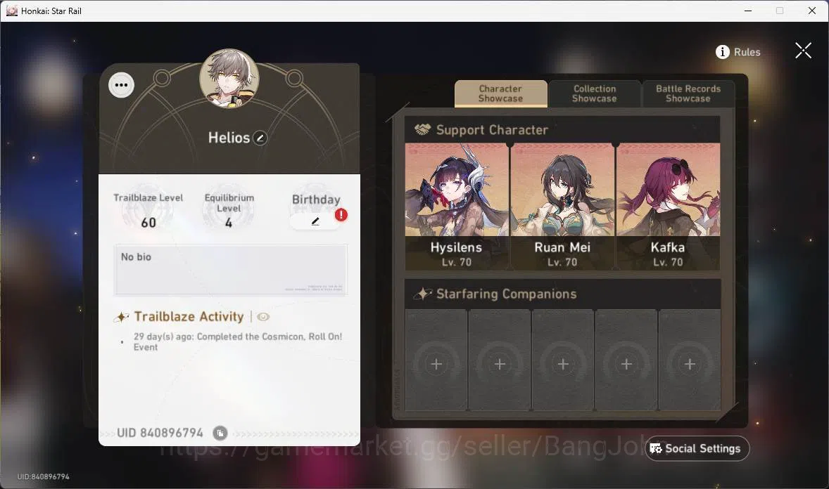 Honkai Star Rail Accounts Others ASIA|TL 60|10 Limit|Jade 2089|Hypercarry 2