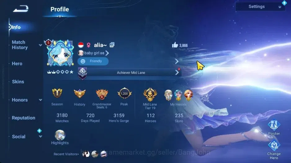 Honor of Kings Accounts Global | 112H 235S | MYTHIC Diaochan, LEGEND Li Xi image 1