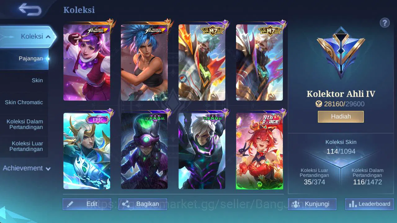 Mobile Legends: Bang Bang Accounts Global|hero 67,skin 114, KOF guin,venom(harley,GS) image 11