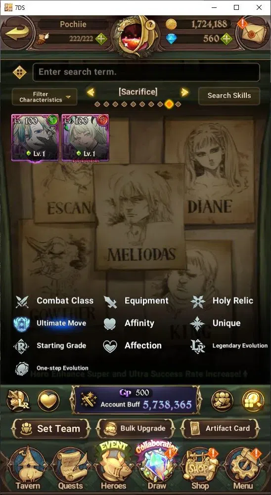 The Seven Deadly Sins: Grand Cross Accounts Others GLOBAL|1,724,188 Power | 560 Diamonds | LR: Rem, Emilia | UR: Mael 11