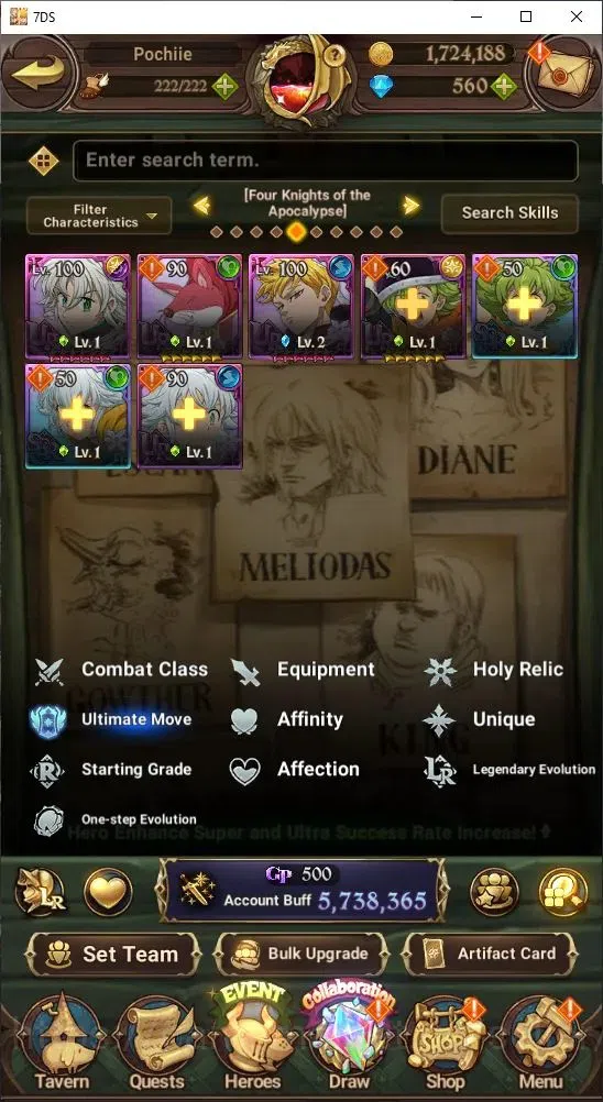 The Seven Deadly Sins: Grand Cross Accounts Others GLOBAL|1,724,188 Power | 560 Diamonds | LR: Rem, Emilia | UR: Mael 15