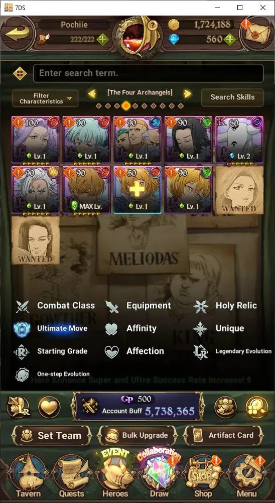 The Seven Deadly Sins: Grand Cross Accounts Others GLOBAL|1,724,188 Power | 560 Diamonds | LR: Rem, Emilia | UR: Mael 16