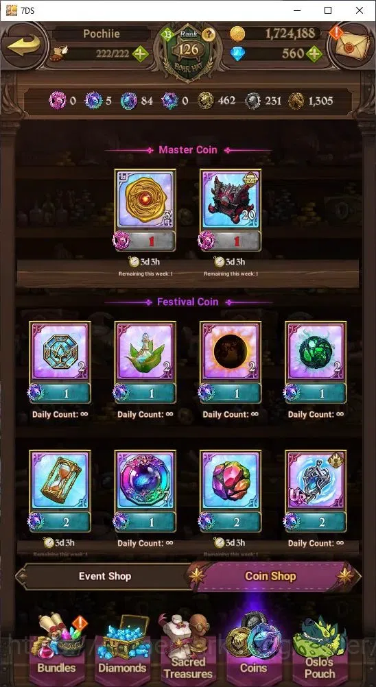 The Seven Deadly Sins: Grand Cross Accounts Others GLOBAL|1,724,188 Power | 560 Diamonds | LR: Rem, Emilia | UR: Mael 8