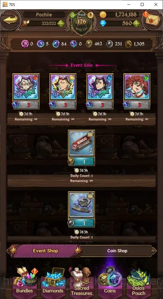 The Seven Deadly Sins: Grand Cross Accounts Others GLOBAL|1,724,188 Power | 560 Diamonds | LR: Rem, Emilia | UR: Mael 9