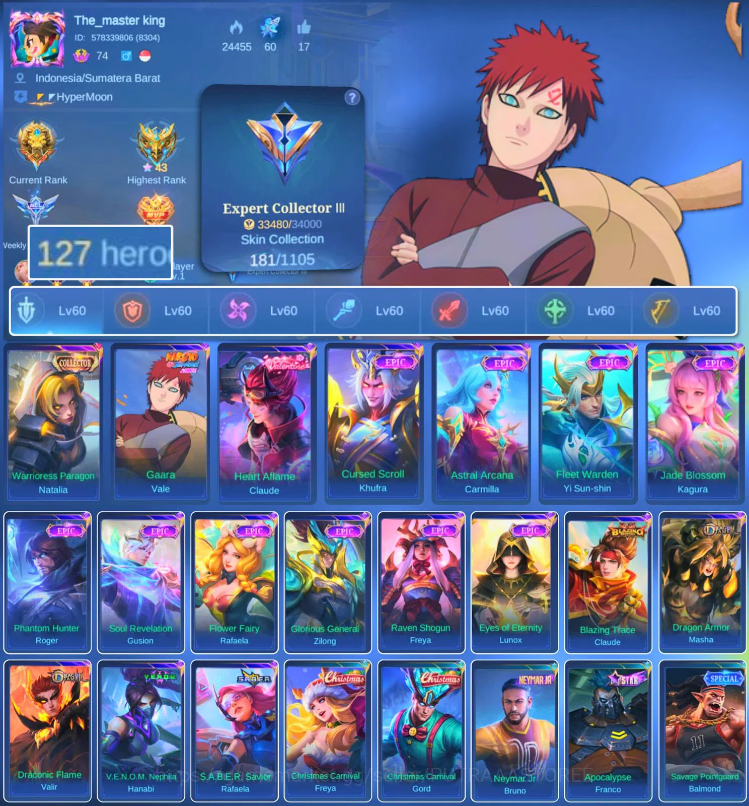Mobile Legends: Bang Bang Accounts HERO 127 SKIN 181 | EMBLEM ALL MAX| COLECTOR NATAL image 1