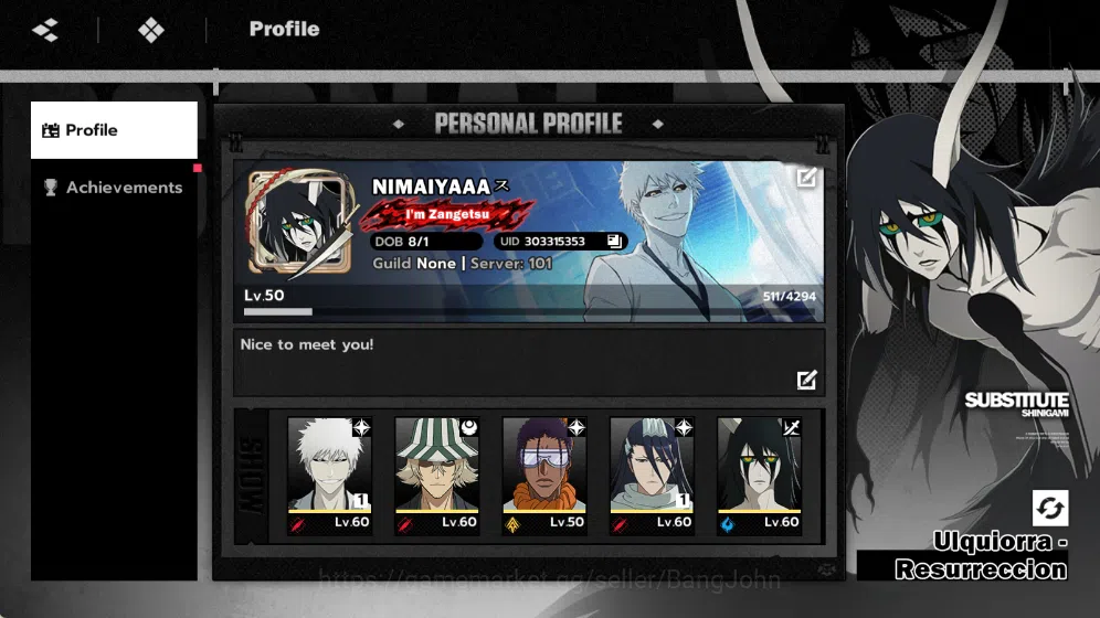 BLEACH: Soul Resonance Accounts Nuverse SEA | Lvl 50 | 6 SSR (Ichigo Inner Hollow B1,Ulquiorra Resurrec)+Stamp 1