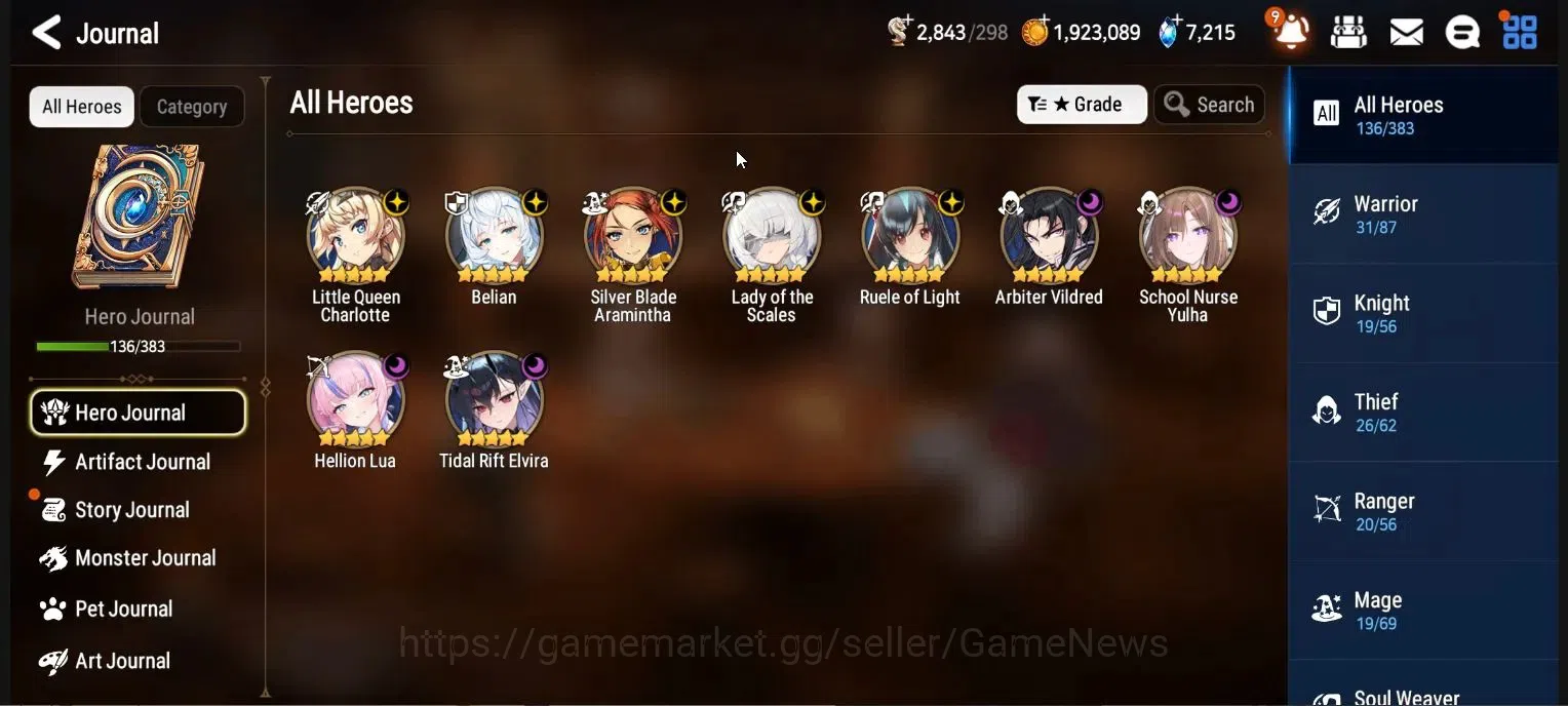 Epic Seven Accounts High-End Global UnVerif|9 ML| Lady of Scales,TR Elvira,SN Yulha,LQ Charlotte,Ruele oF,A Vildred,Absys 1