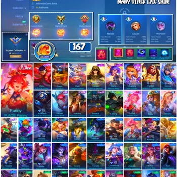 Mobile Legends: Bang Bang Accounts 🔥 #4116 🔥 💎 167 Skins 👑 9th P.ACE Fanny ⚔️ Expert Collector III ⭐ Transformers Roger