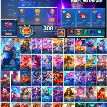 Mobile Legends: Bang Bang Accounts Collector #3921 | 308 Skins | Collector Silvana & Natalia | Zenith Vexana | Aspirant