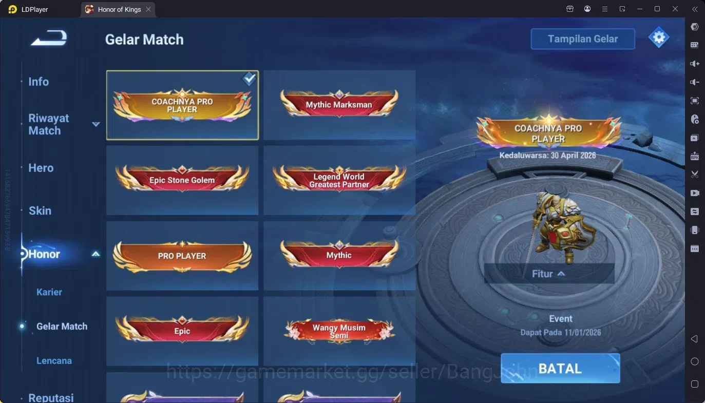 Honor of Kings Accounts Global | 112H 276S | Mythic Lady Sun | 8 LGD | Det image 9