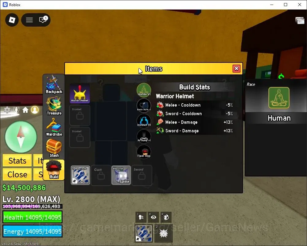 Roblox Accounts Blox Fruit|Lv MAX|God Human (Lv MAX)|14M Beli 15K Frag|3 Legend Wp [Yama,Saber]|1Myth Fruit(Spirit) 5 6