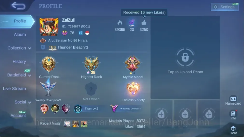 Mobile Legends: Bang Bang Accounts Collector Global|262S|Renowned|TF Johnson X-Brog Roger,KOF Aurora Karina,LuckyBox Zilong 1