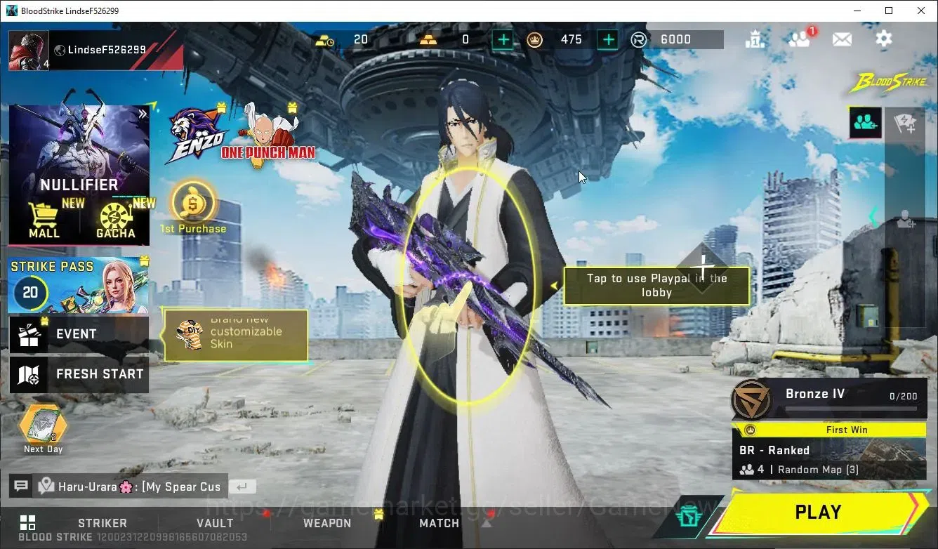 Blood Strike Accounts Collab Skin ASIA| ETERNAL Kala-Whisper Lv2 |Collab BLEACH Ethan-Byakuya | Legendary 1
