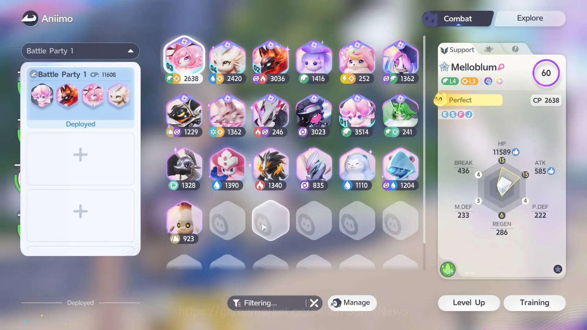 Aniimo Accounts Mid Game APAC|Lv 58|12 Prismana +1 Prismn Cryst (Inferlupa SP7,Glacy SP2,Magmarex SP5,Hexxin SP9,Melloblum 1