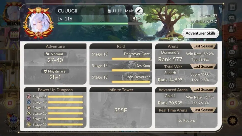 Seven Knights Re:Birth Accounts Global |4 EX7(Gelidus,Melia,Rosie,Juri)|50 TC6(Orkah,Silvesta,Skuld,Rudy,Clemyth)|3K Ruby|1 1