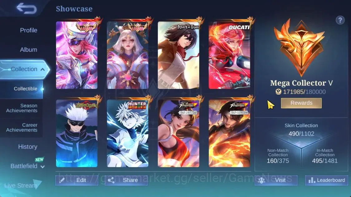 Mobile Legends: Bang Bang Accounts Hero 132|Skin 490|High Immo 165|Legend[Freya,Lunox image 3